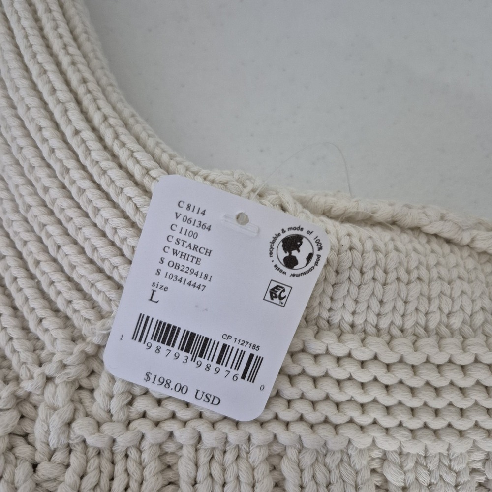 Free People Sweater Jacket L Womens White Oversized Cropped Chunky Knit NEW - Picture 7 of 10